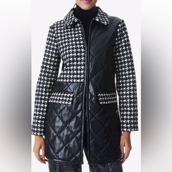 alice + olivia Susan quilted houndstooth vegan leather coat - Picture 1 of 14